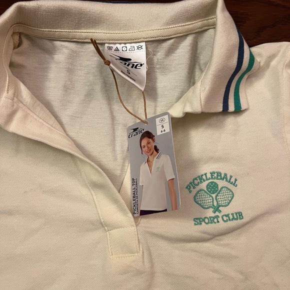 Cream Crane Women’s Pickle Ball Polo Shirt with Green Accents Size Small NWT - Picture 3 of 6